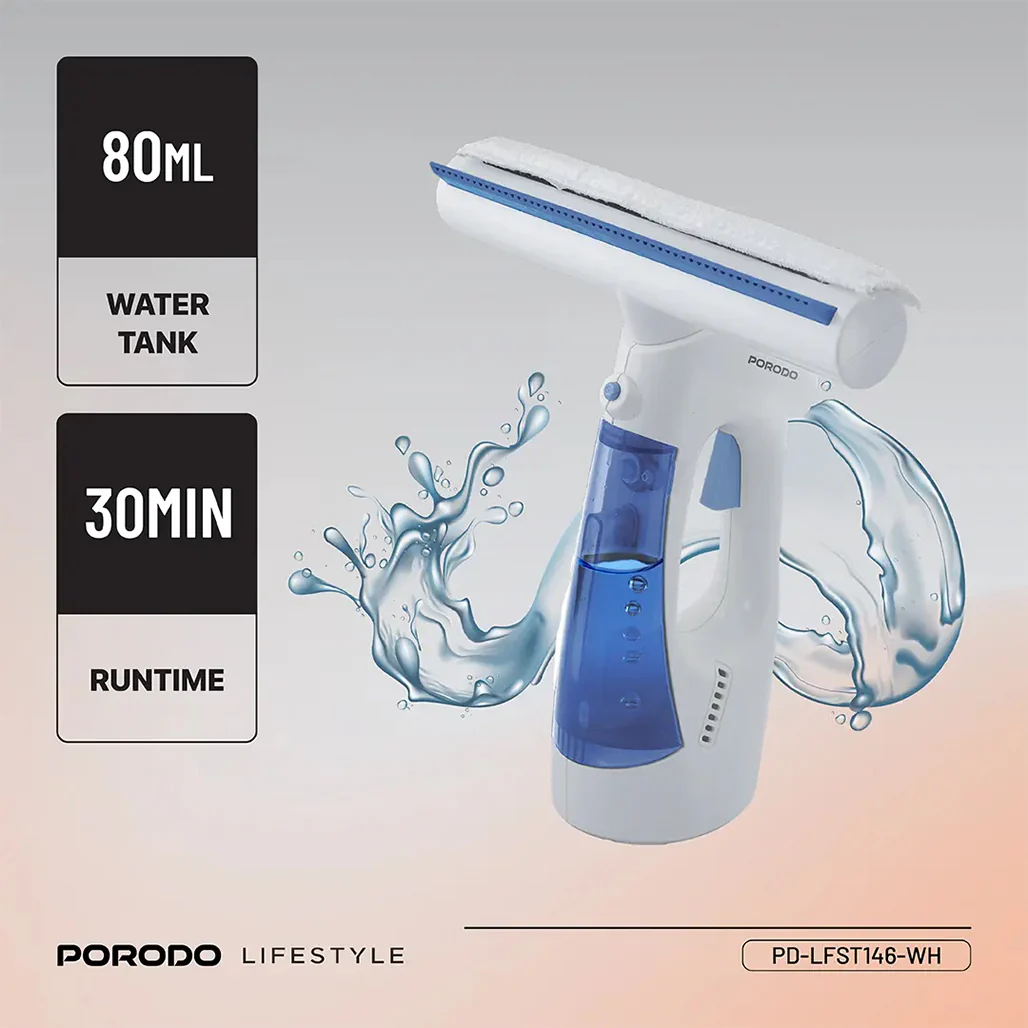 Porodo Lifestyle Handheld Window Cleaner – Rechargeable Glass Cleaning Vacuum with Spray, Wipe & Dry Function – 30-Min Runtime - Image 4