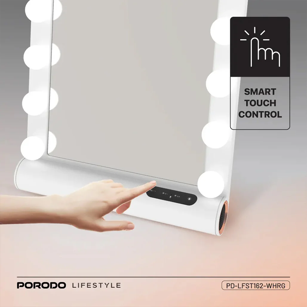 Porodo Lifestyle Hollywood Vanity Lighted Mirror - White/Rose Gold - Image 4