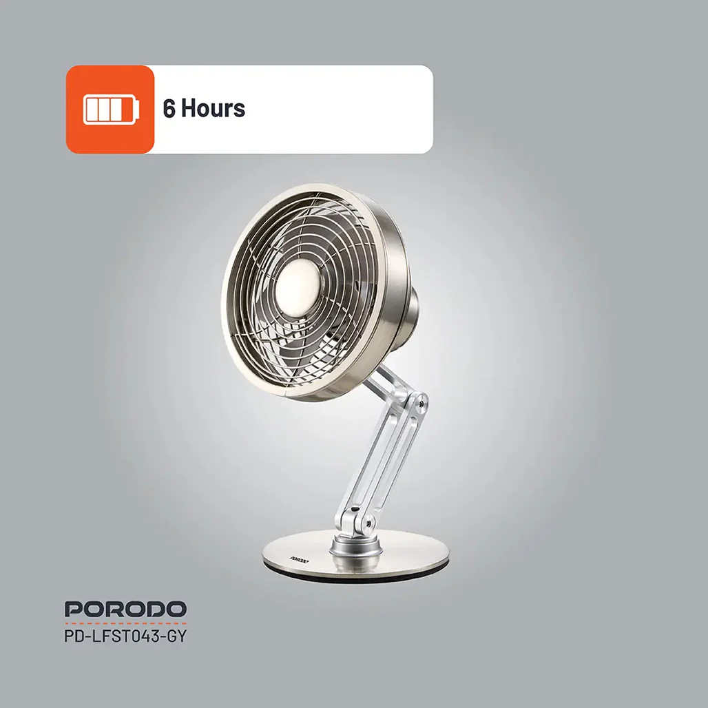 Porodo Lifestyle Metal Desk Fan - Gray | Compact, Rechargeable, and Adjustable Cooling Solution - Image 3