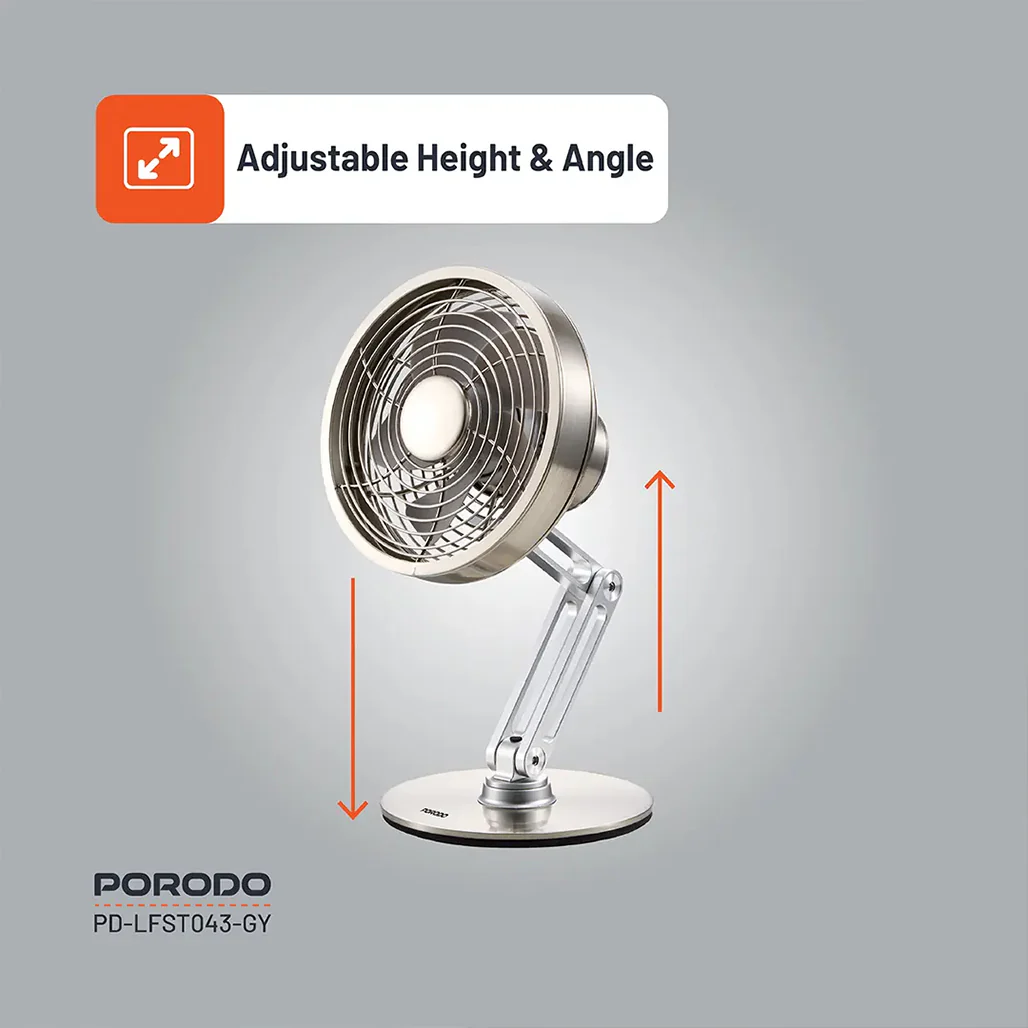 Porodo Lifestyle Metal Desk Fan - Gray | Compact, Rechargeable, and Adjustable Cooling Solution - Image 4
