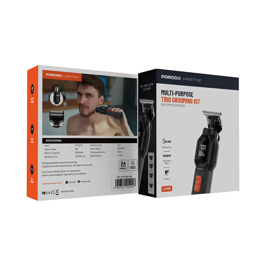 Porodo Lifestyle Multi-Purpose Trio Grooming Kit - Black - Image 4