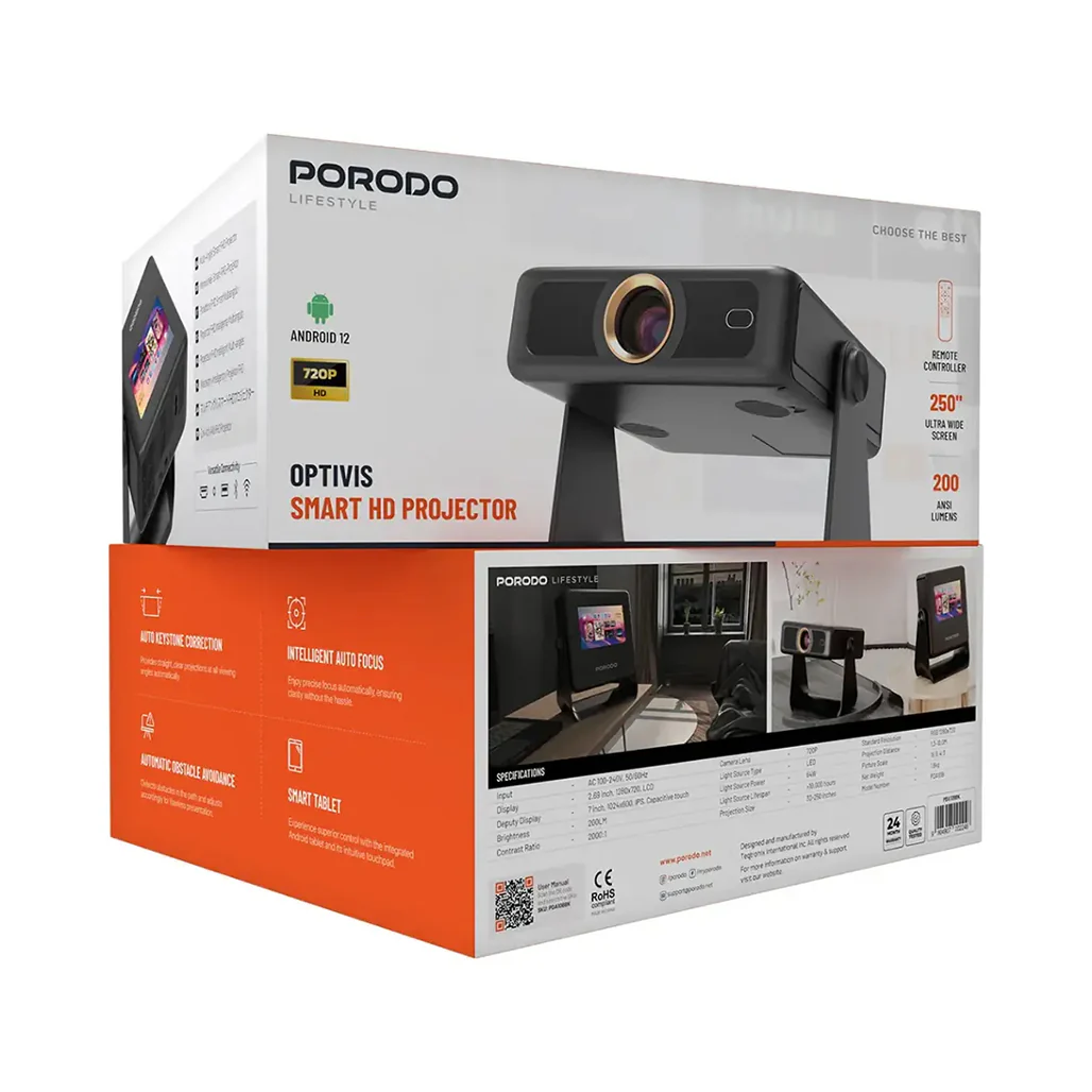 Porodo LifeStyle Optivis Smart HD Projector - Black - Image 3