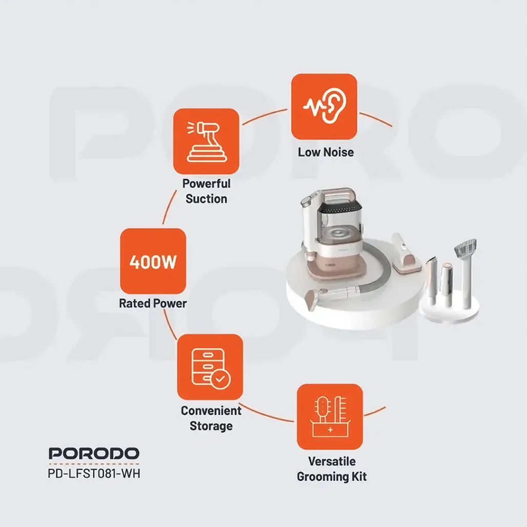 Porodo Lifestyle Pet Grooming Kit with Vacuum – Powerful 13500Pa Suction, Low Noise, White - Image 10