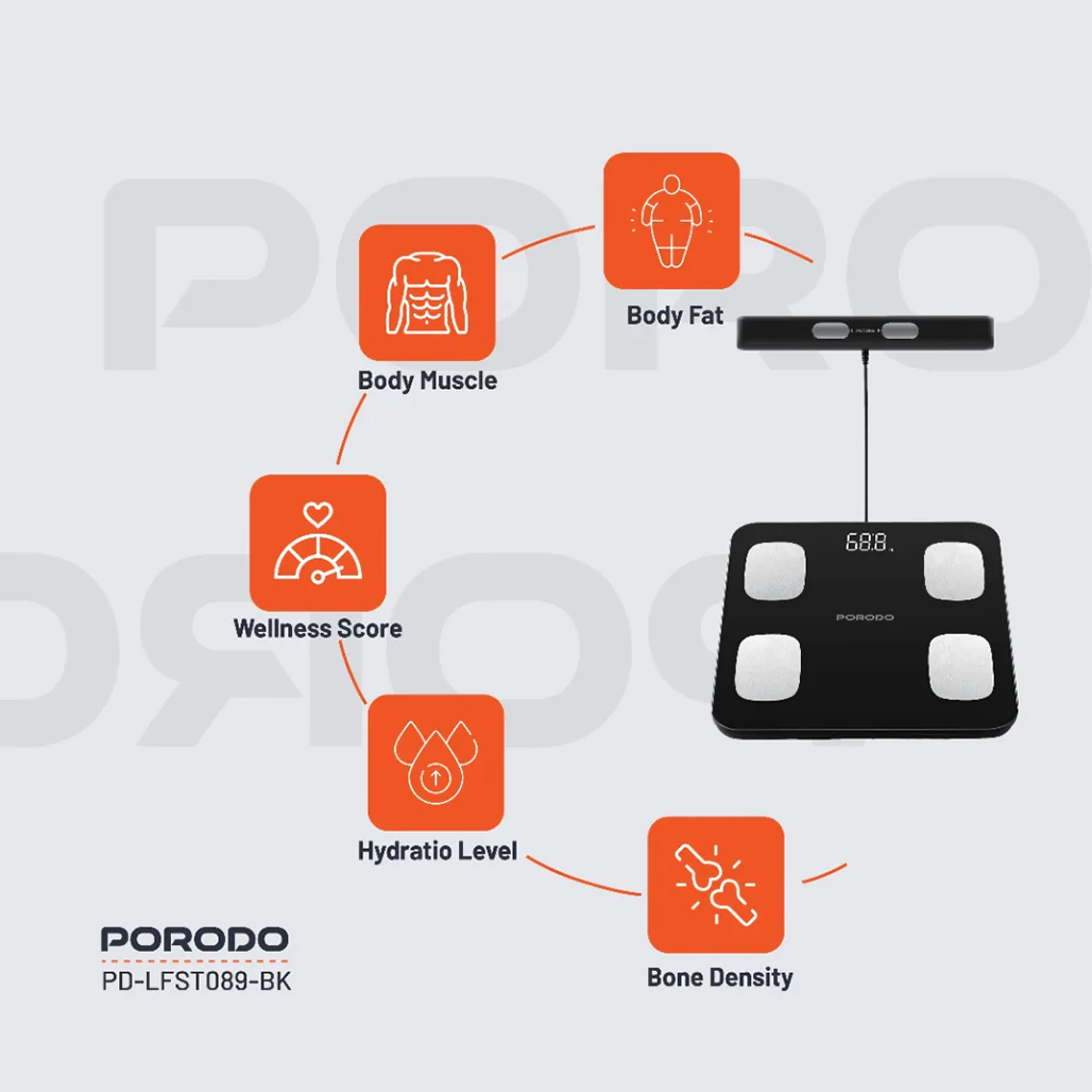 Porodo Lifestyle Precise Analysis Smart Scale - Black - Image 4