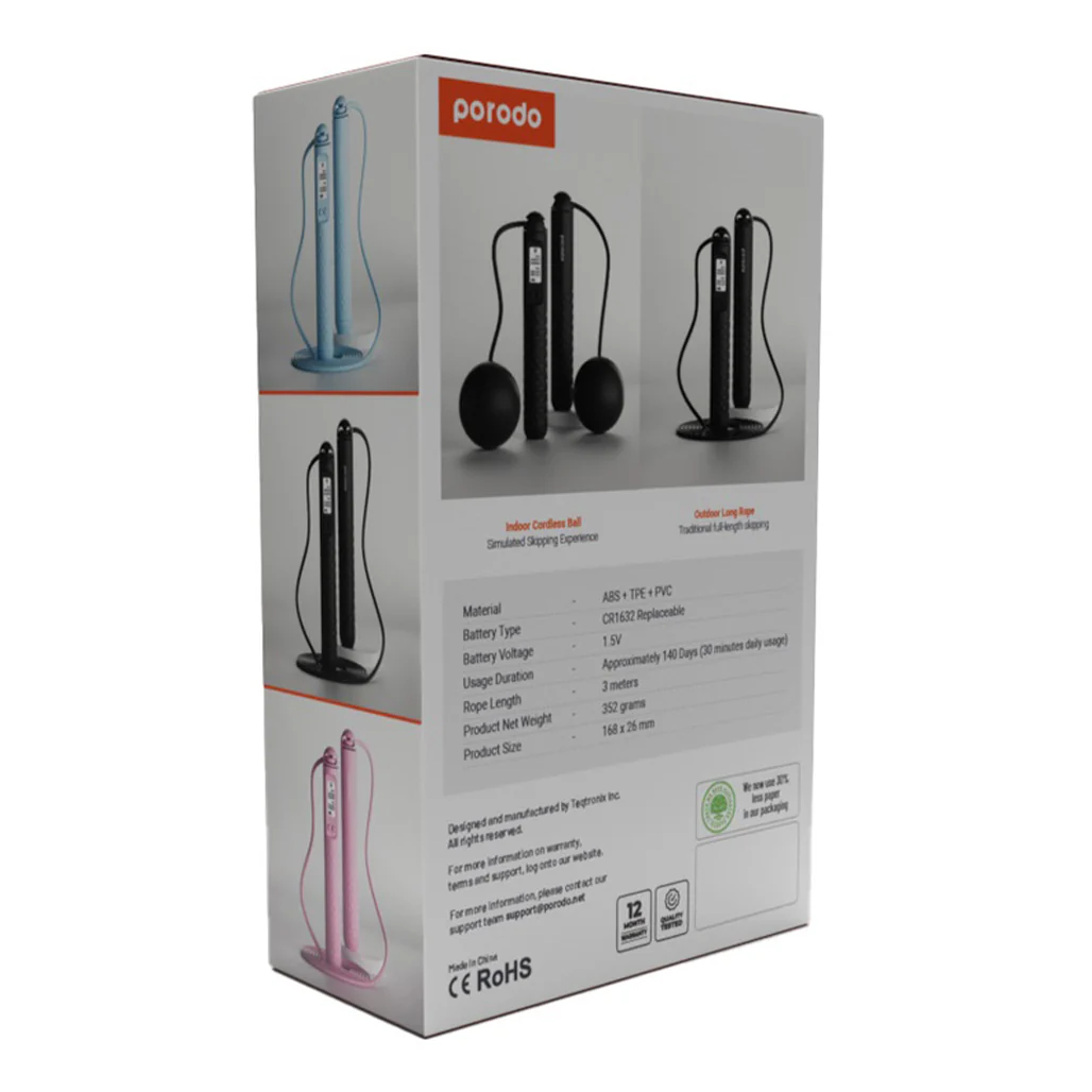 Porodo Lifestyle Smart Skipping Rope - Black - Image 4