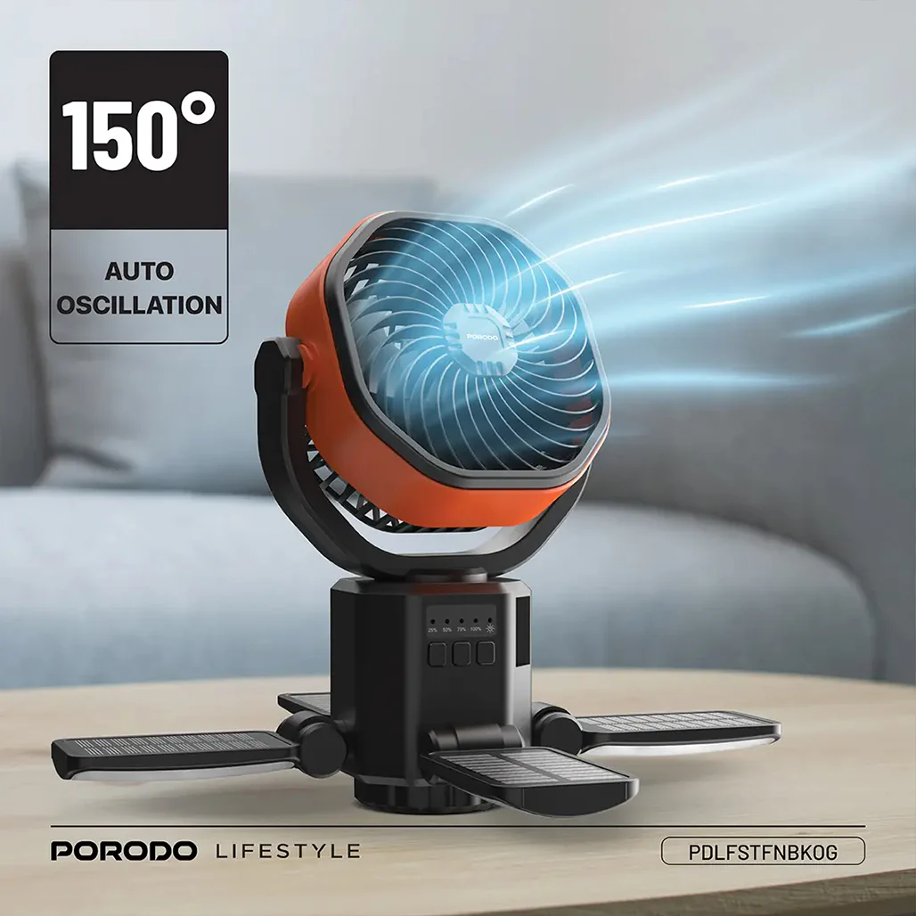 Porodo Lifestyle Suncharge Outdoor Solar Fan - PDLFSTFNBKOG - Image 4