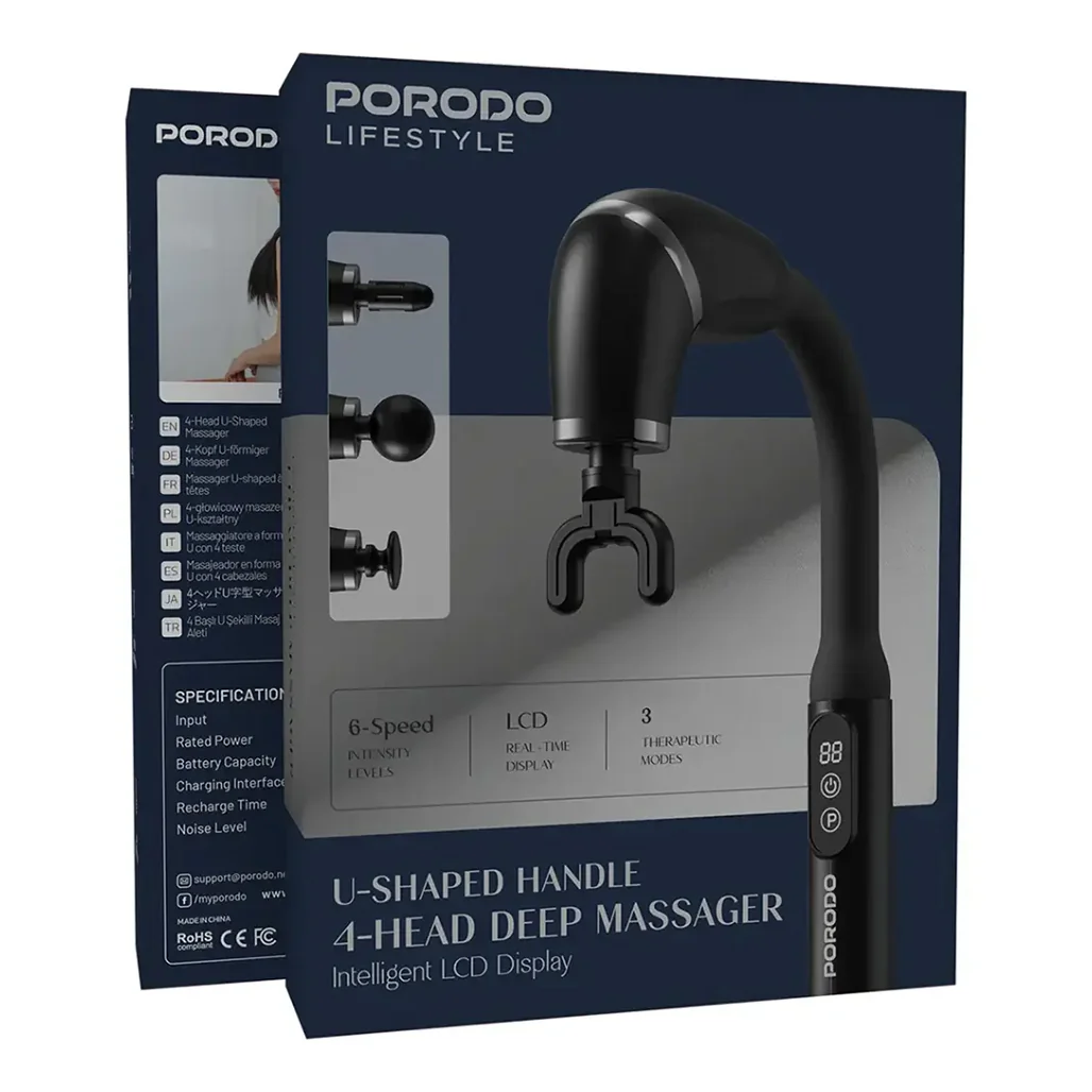 Porodo Lifestyle U-Shaped Handle 4-Head Deep Massager - Image 7