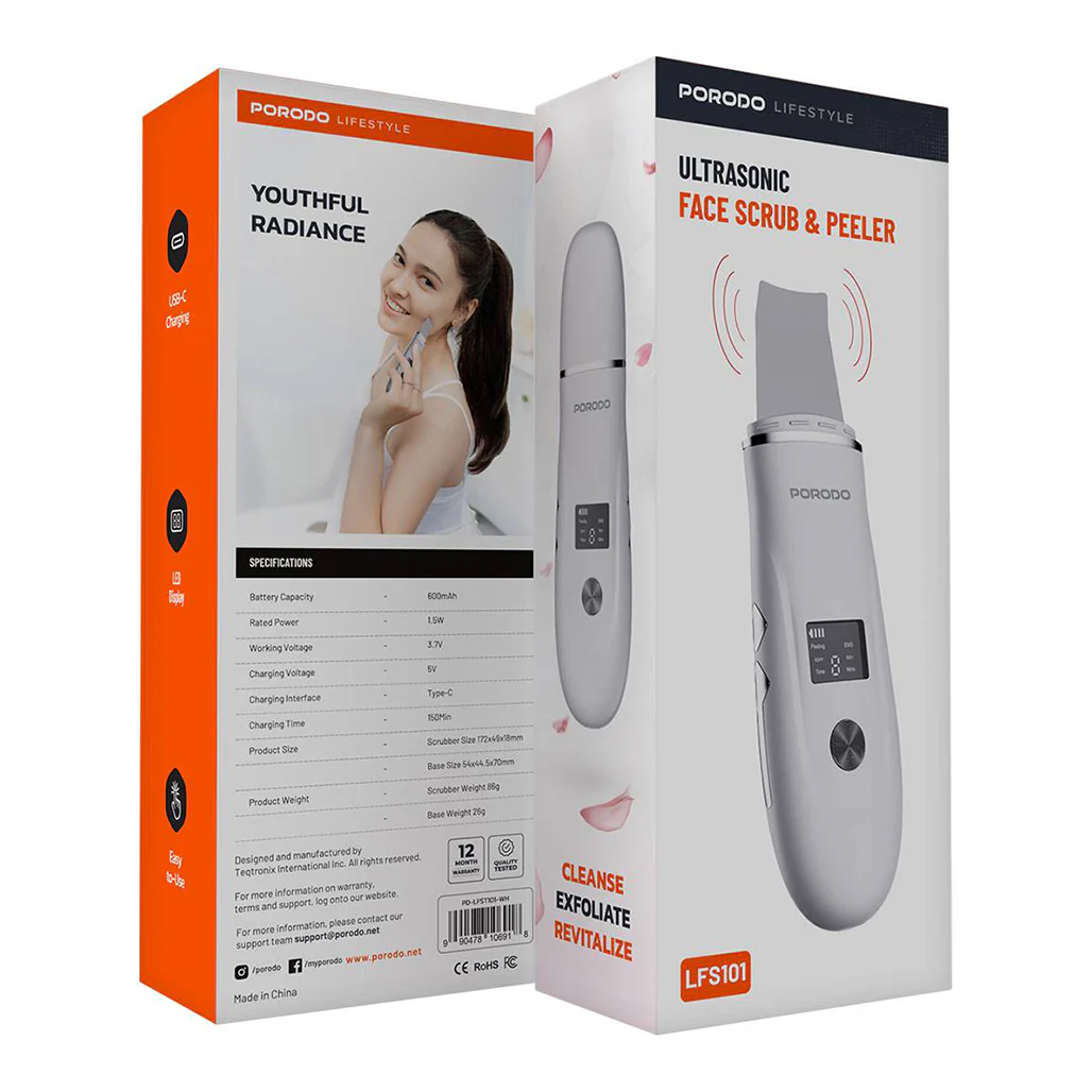 Porodo Lifestyle Ultrasonic Face Scrub & Peeler – Advanced Skincare Technology for Deep Cleansing and Exfoliation - Image 4