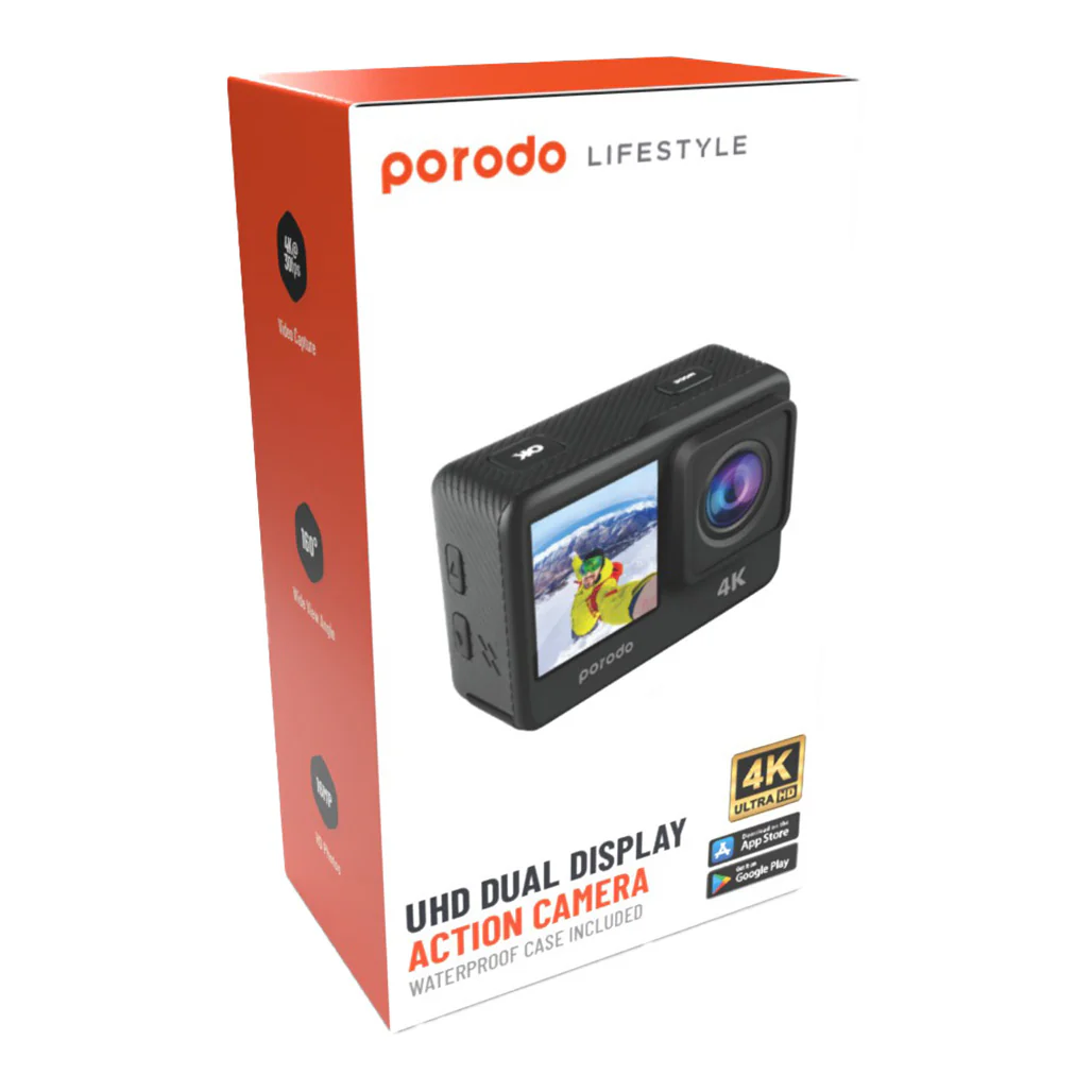Porodo Lifestyle Waterproof 4K Action Camera 900mAh - Black - Image 3