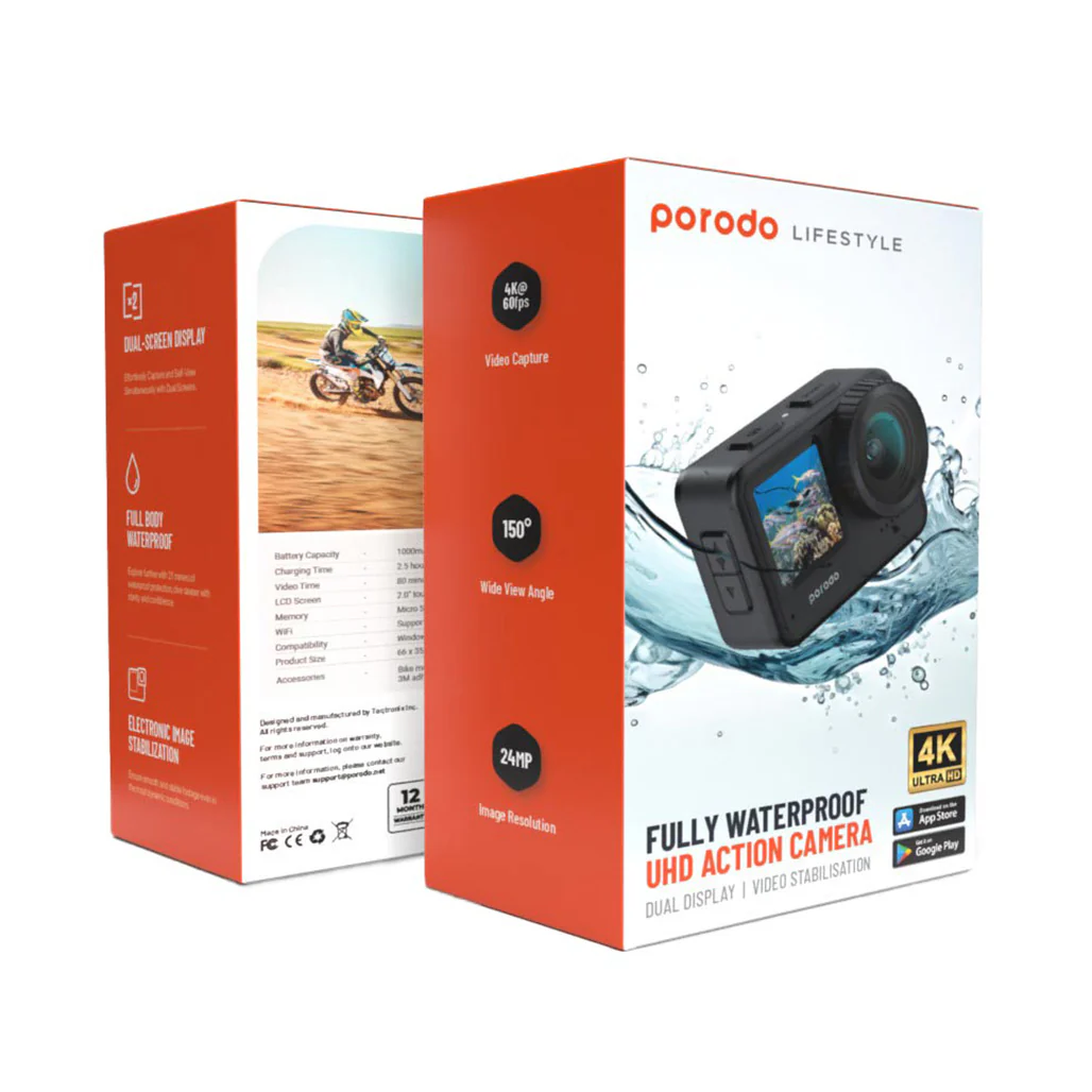 Porodo Lifestyle Waterproof 4K UHD Action Camera - Image 8