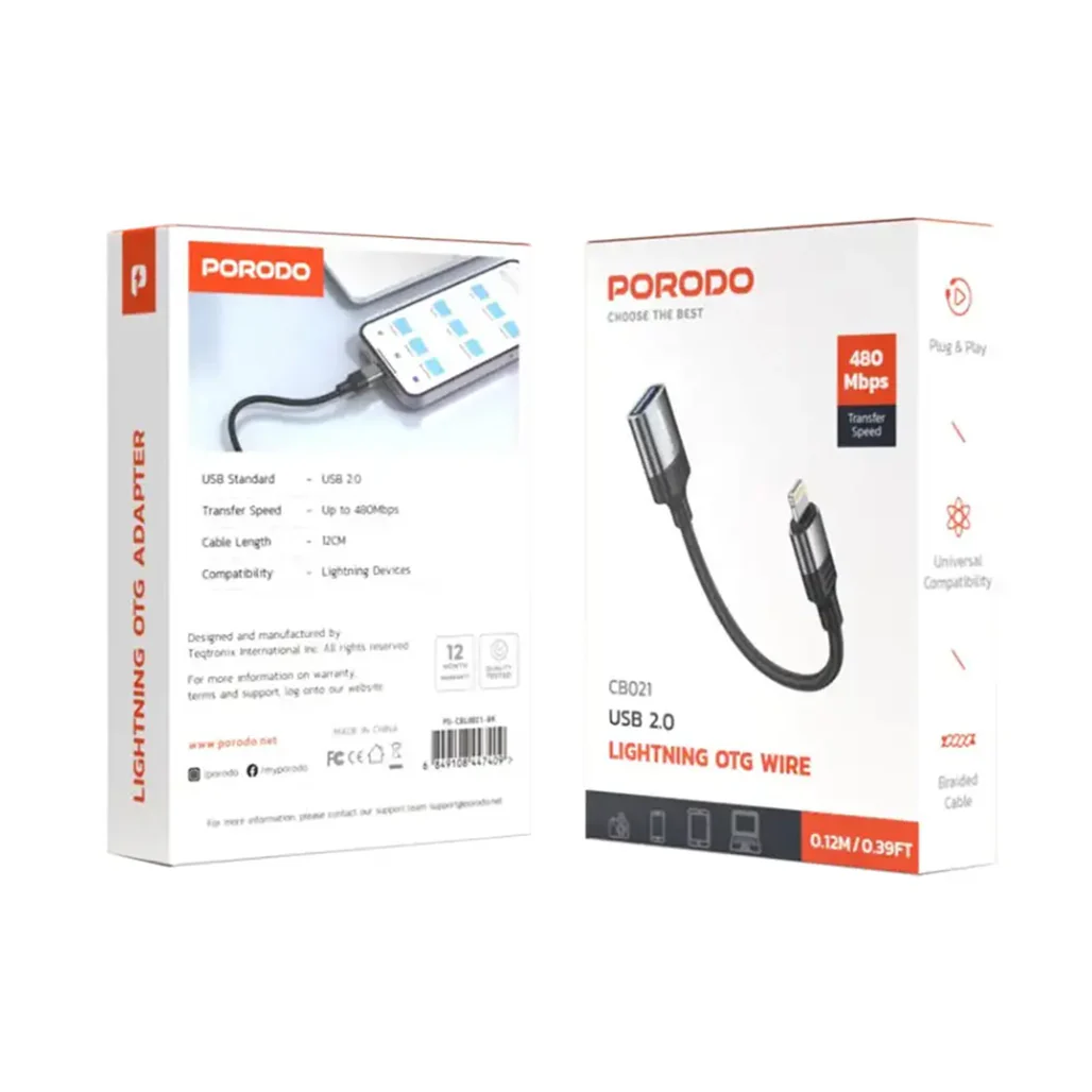 Porodo Lightning OTG Wire - Black - Image 2