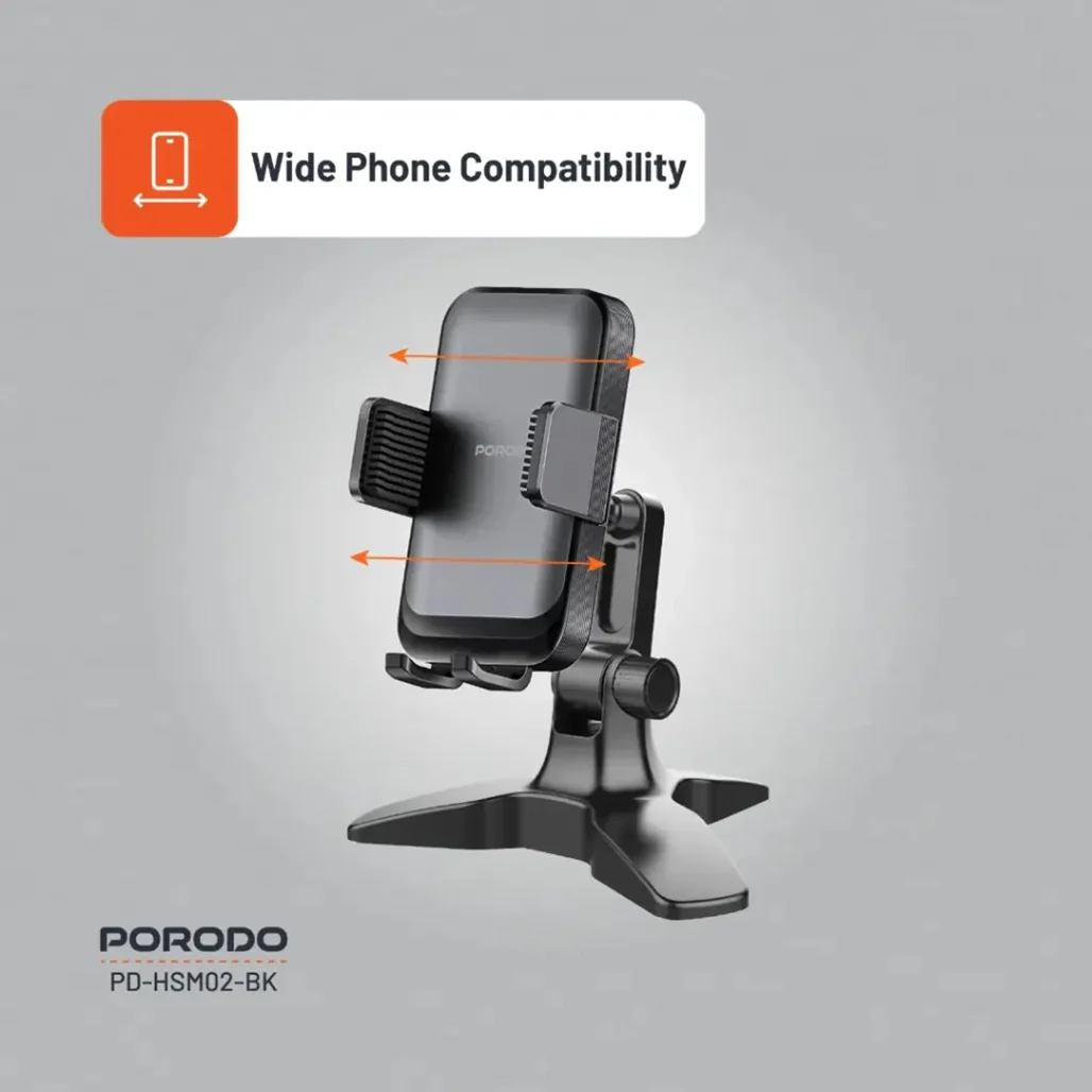 Porodo Multi-Angle Adjustable Desk Phone Stand – Universal Phone Holder for Video Calls, Streaming & Hands-Free Use – Black - Image 5