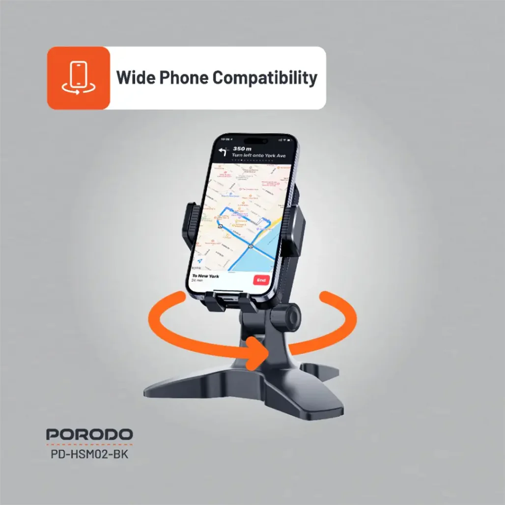 Porodo Multi-Angle Adjustable Desk Phone Stand – Universal Phone Holder for Video Calls, Streaming & Hands-Free Use – Black - Image 6