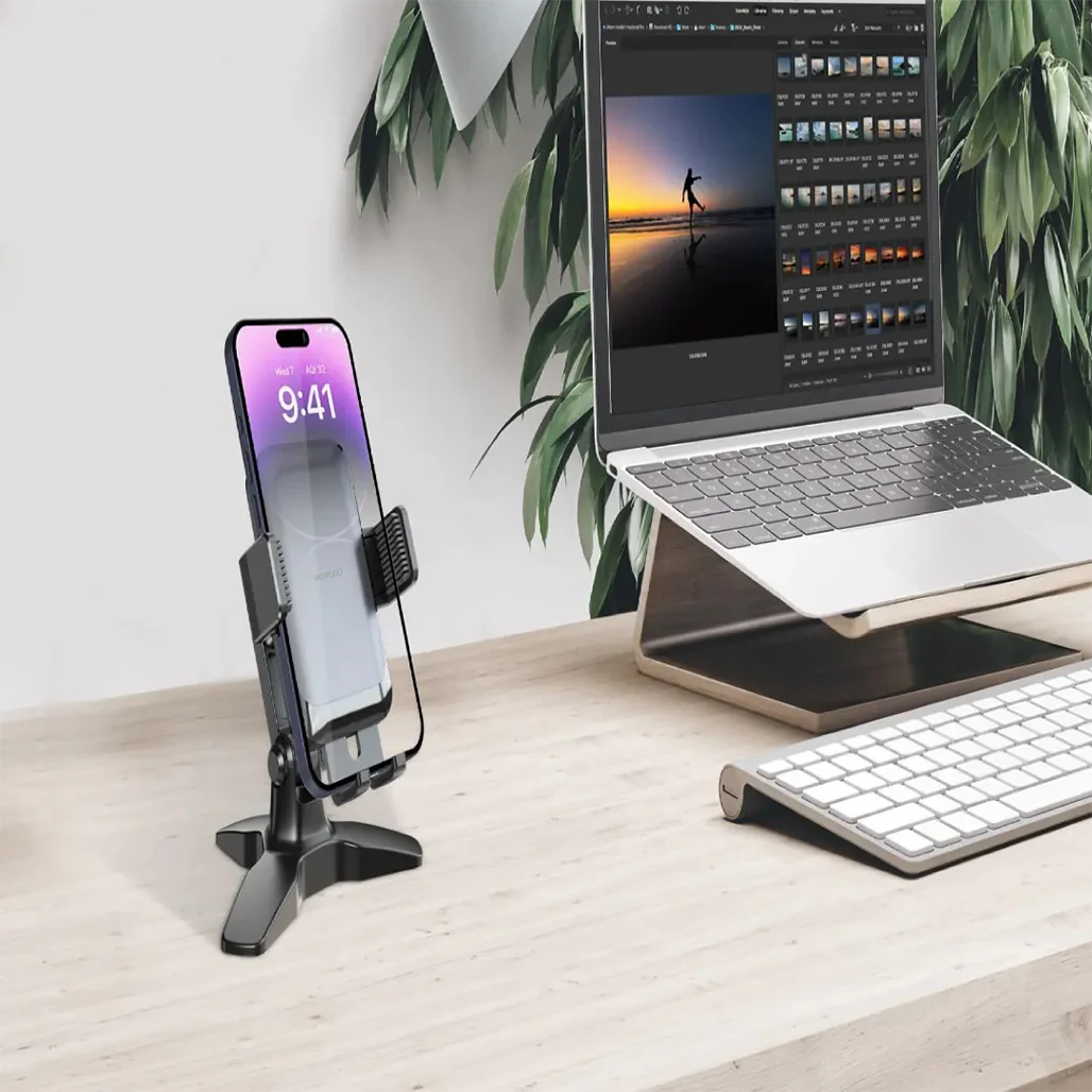 Porodo Multi-Angle Adjustable Desk Phone Stand – Universal Phone Holder for Video Calls, Streaming & Hands-Free Use – Black - Image 7