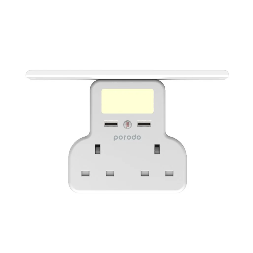Porodo Multi-Function Power Socket and Night Light 13A 12W, Universal Power Adapter Socket