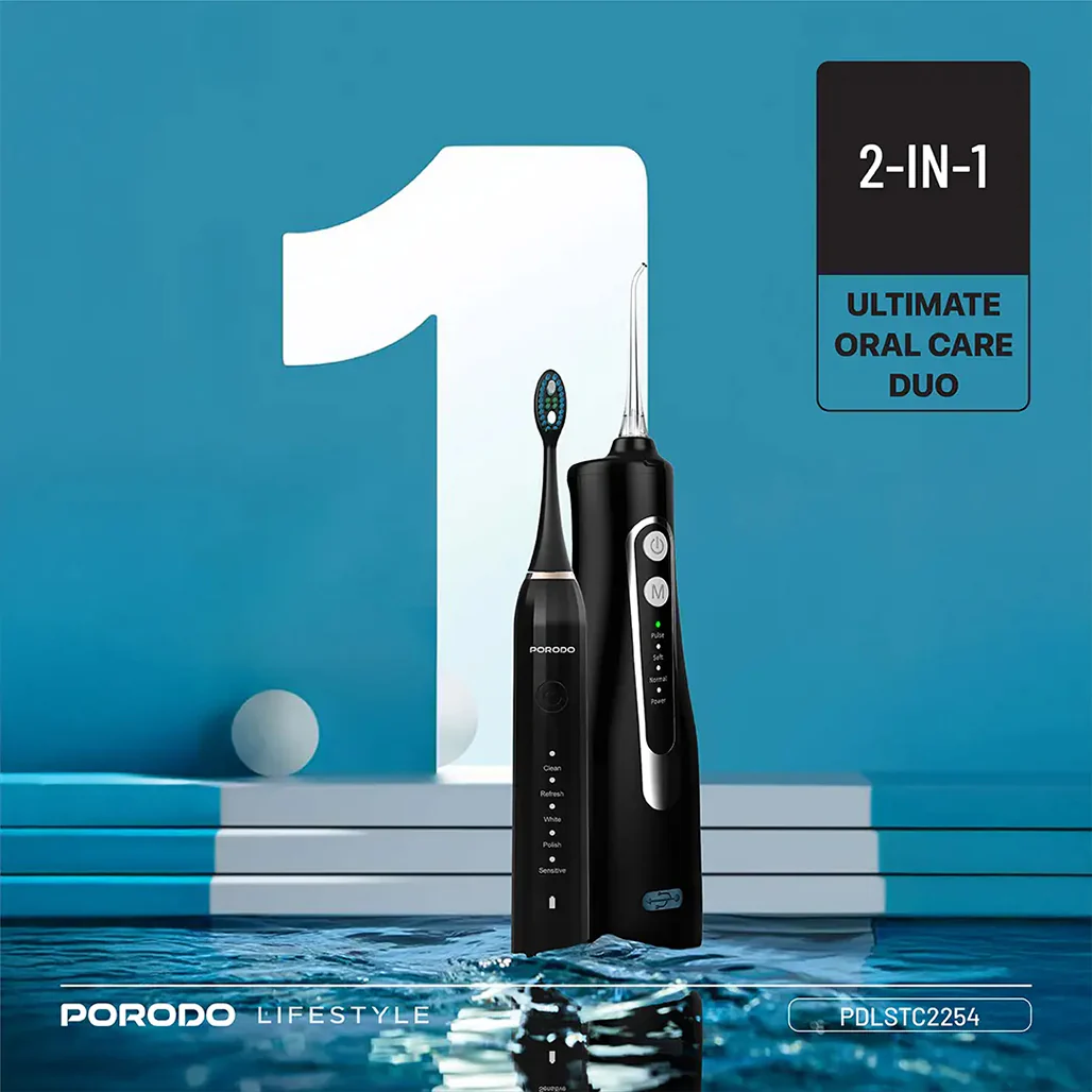 Porodo Lifestyle Ultimate Oral Care Duo Electric Toothbrush & Water Flosser Combo - Image 5