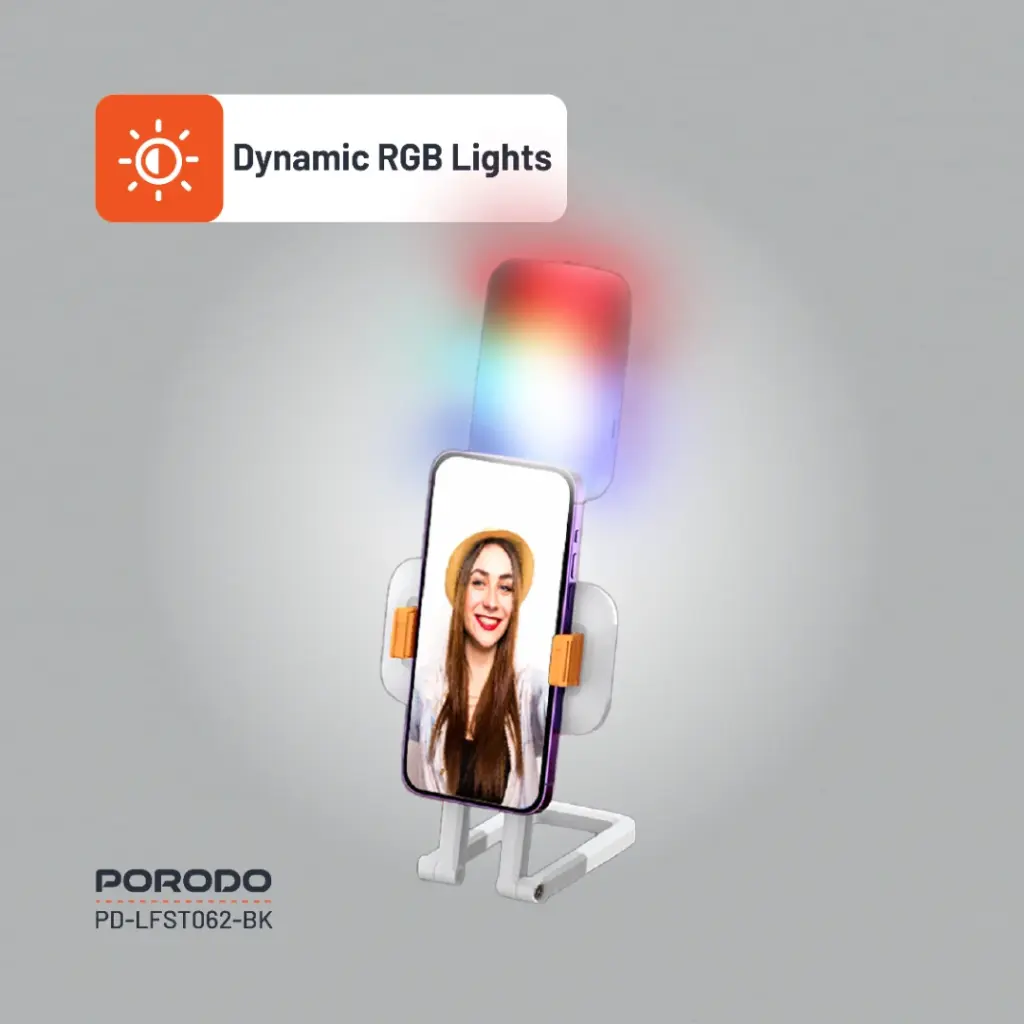 Porodo Phone Stand Fill Light with RGB Lighting and Versatile Design - Image 3