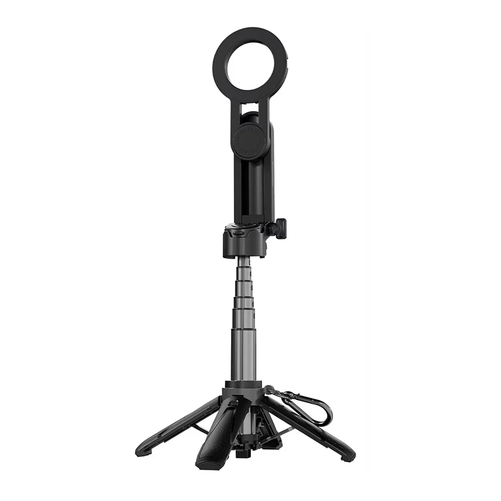 Porodo Quad Base Selfie Stick with 360° Rotation, Magnetic Mount, Wireless Shutter & Stable Aluminum Base – Black