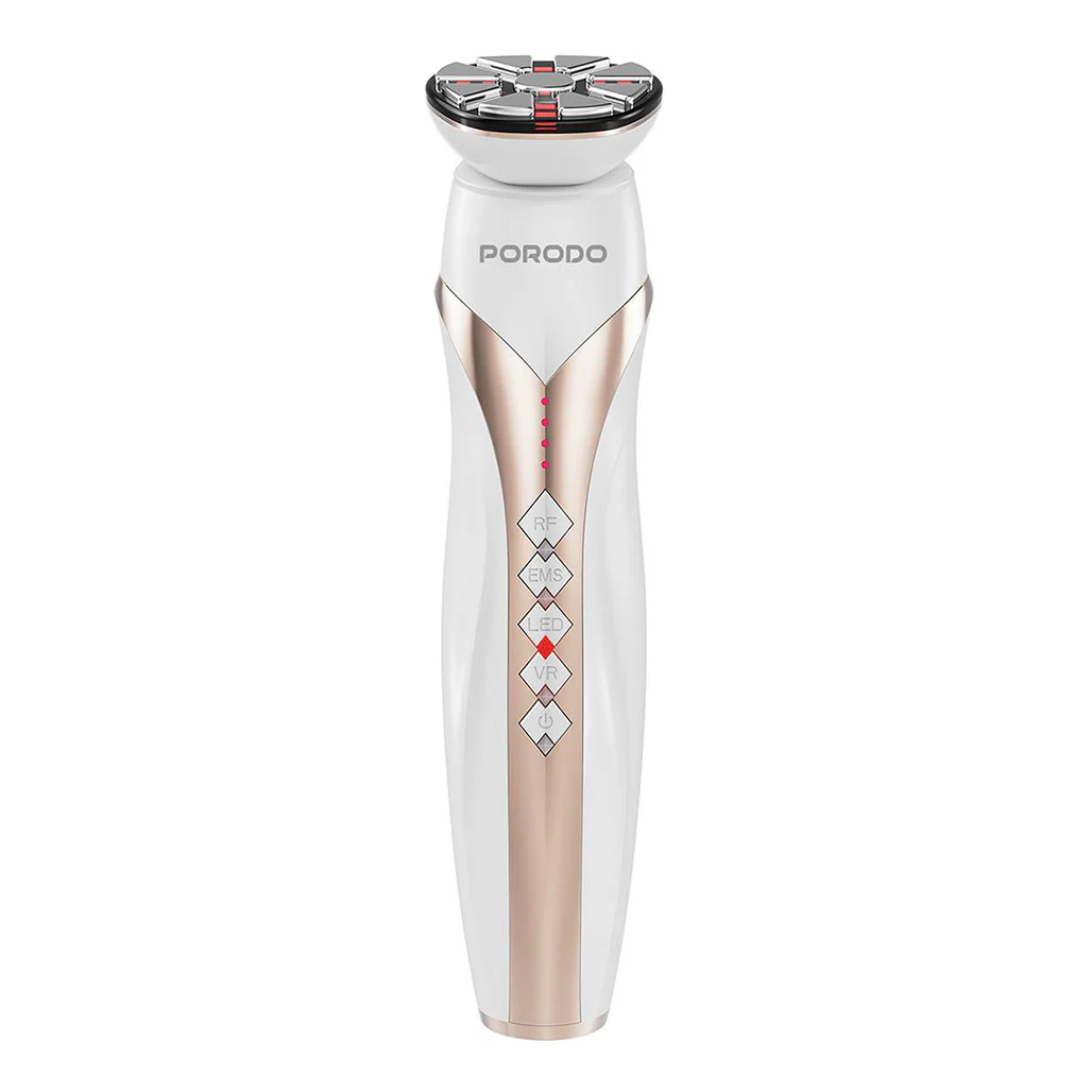 Porodo Lifestyle Vibration Light Therapy Device | EMS Micro-Stimulation, RF Activation, Anti-Aging, 1450mAh Battery, 8.5W Power – White