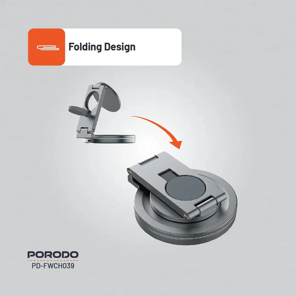 Porodo Rotating Base Three-Device Wireless Charger – Gray - Image 3