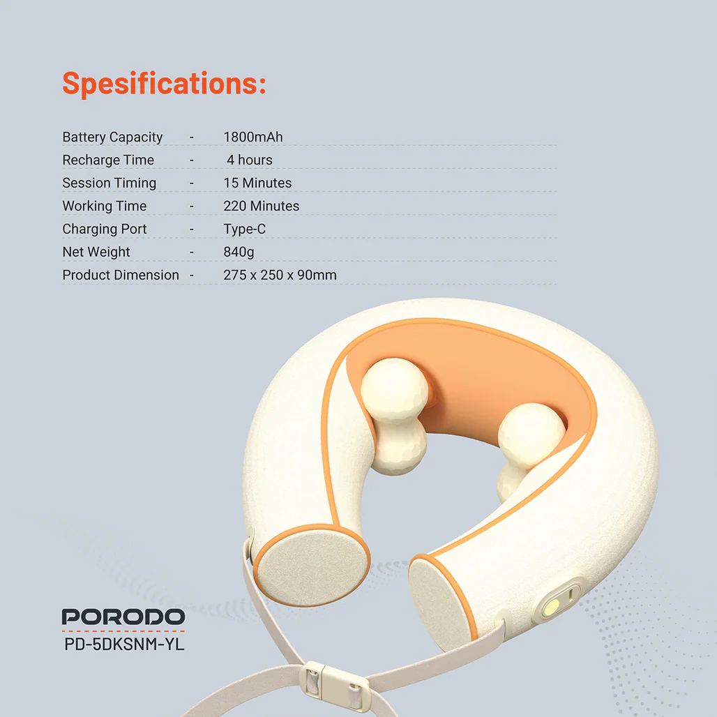 Porodo Shiatsu Neck Massager with Heat Therapy & Deep Tissue Relief – Yellow - Image 7