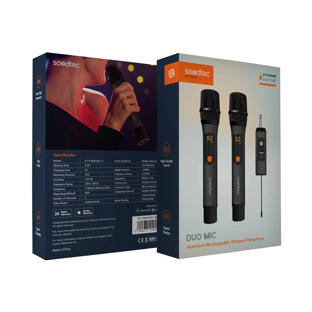 Porodo Soundtec Duo Wireless Microphone Set – Black - Image 4