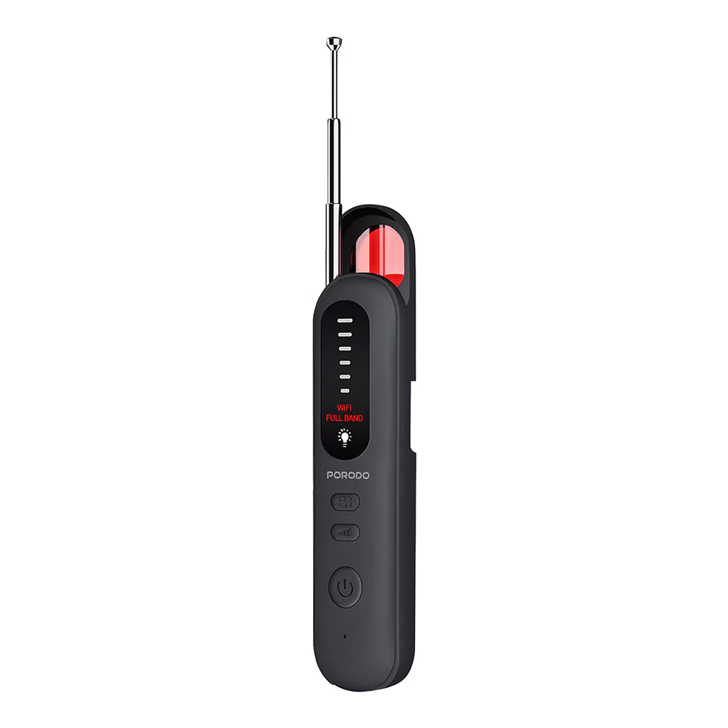Porodo Spy Guard Wireless Signal & Hidden Camera Detector – 6 Sensitivity Levels, Infrared Lens Detection, Audible Alarm, 8-Hour Battery Life, Portable Anti-Surveillance Device – Black