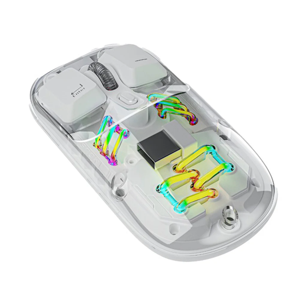 Porodo Transparent Dual-Mode Wireless Mouse with RGB Lighting and Adjustable DPI - 2.4G & Bluetooth Connectivity - Image 3