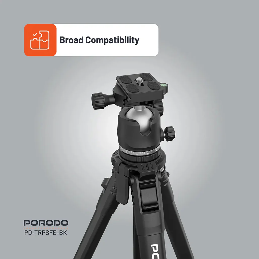 Porodo Ultra-Light Aluminum Tripod - Black | Portable, Durable, 360° Rotation, 10kg Load Capacity - Image 6