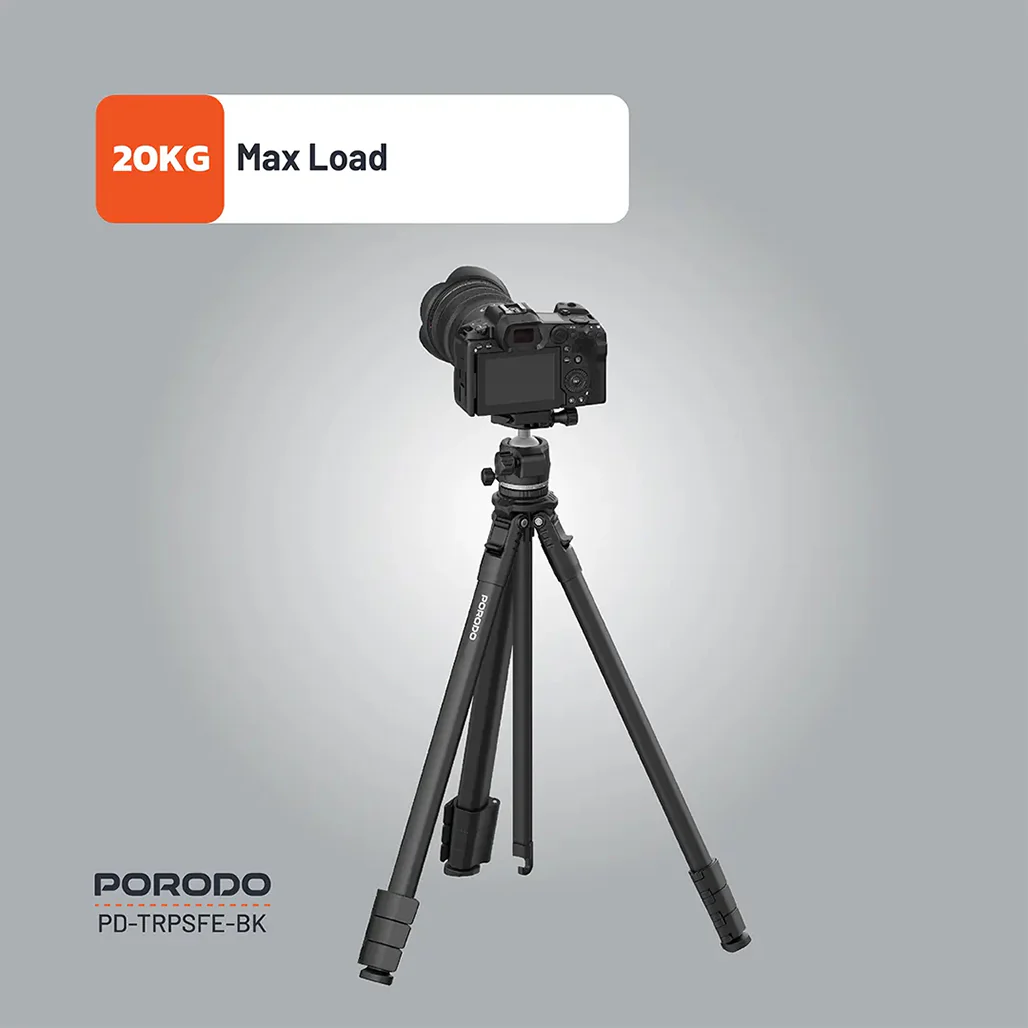 Porodo Ultra-Light Aluminum Tripod - Black | Portable, Durable, 360° Rotation, 10kg Load Capacity - Image 7