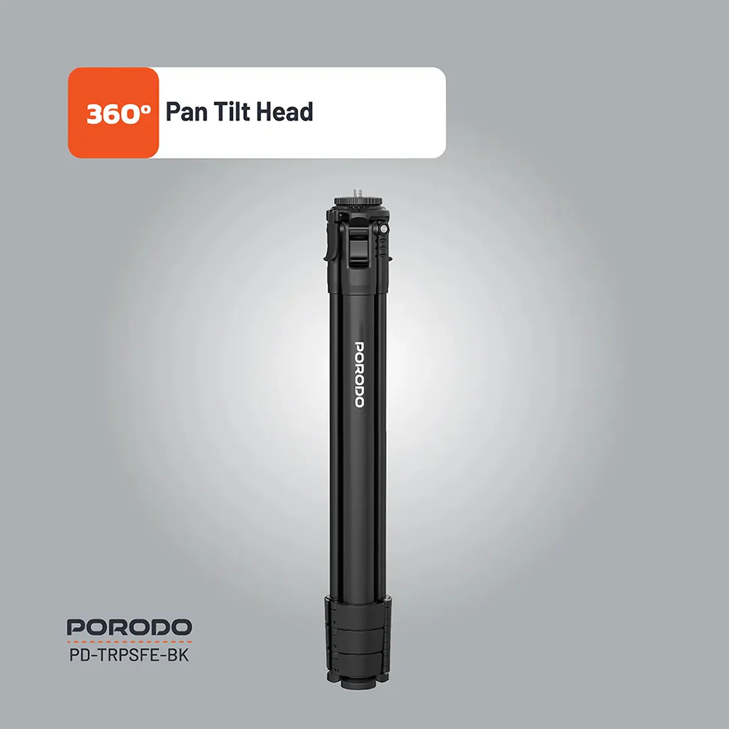 Porodo Ultra-Light Aluminum Tripod - Black | Portable, Durable, 360° Rotation, 10kg Load Capacity - Image 9