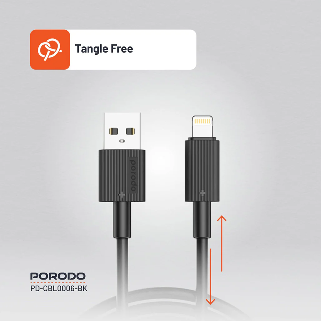 Porodo USB-A to Lightning Durable 3M Fast Charging Cable with 2.4A Current and 480Mbps Data Transfer - Image 5