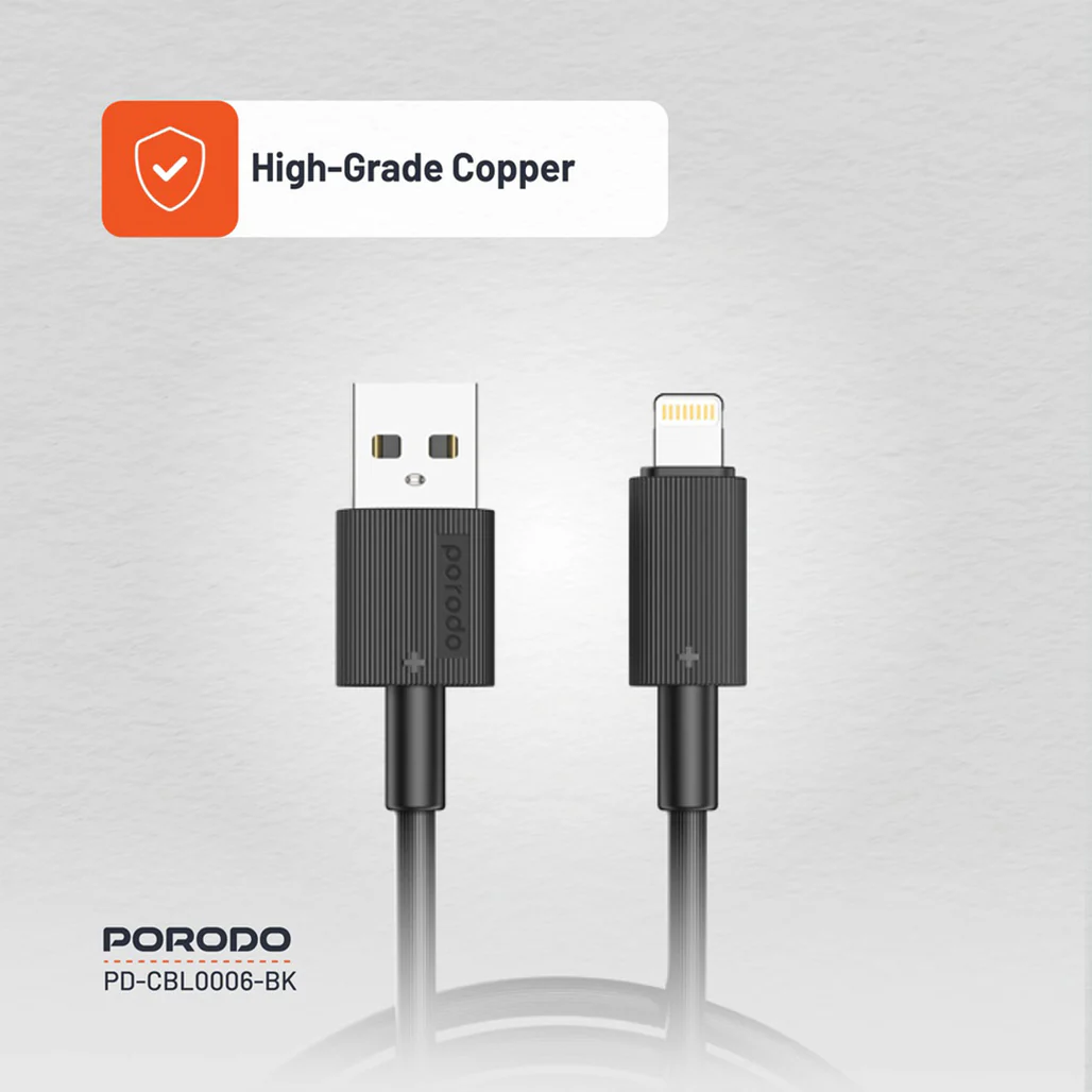 Porodo USB-A to Lightning Durable 3M Fast Charging Cable with 2.4A Current and 480Mbps Data Transfer - Image 6