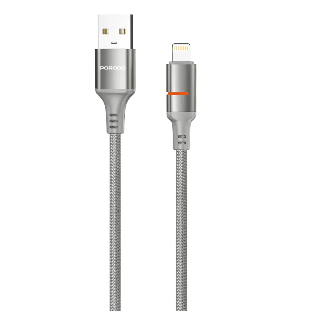 Porodo USB-A to Lightning LED Light Cable – 1.2m Braided Fast Charging & Data Transfer
