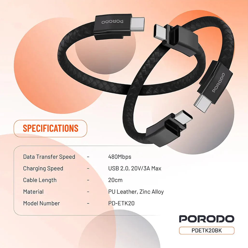 Porodo USB-C to USB-C Wristband Cable Magnetic Steel Clasp - Image 2