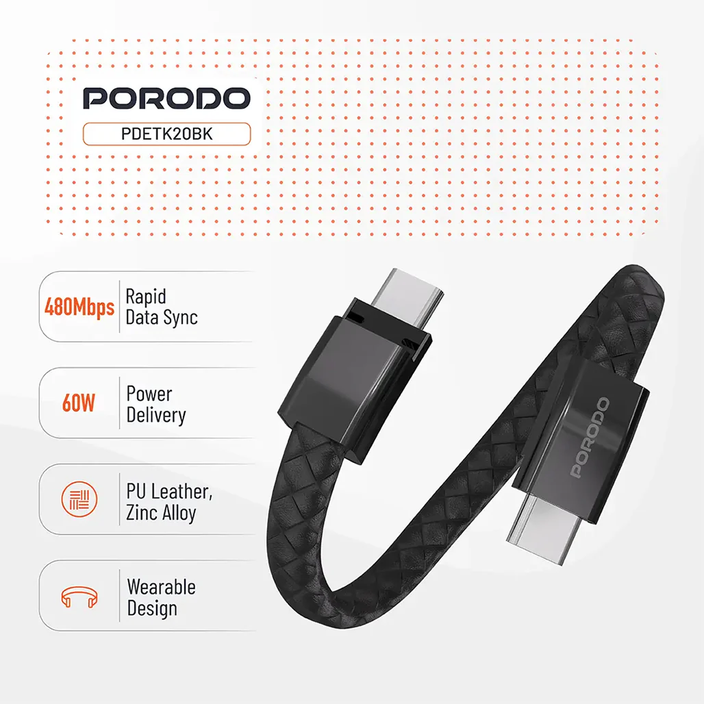 Porodo USB-C to USB-C Wristband Cable Magnetic Steel Clasp - Image 3