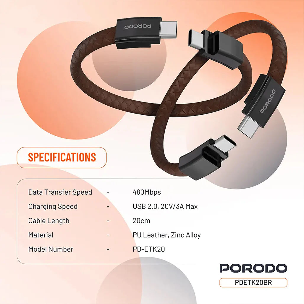 Porodo USB-C to USB-C Wristband Cable Magnetic Steel Clasp - Image 5