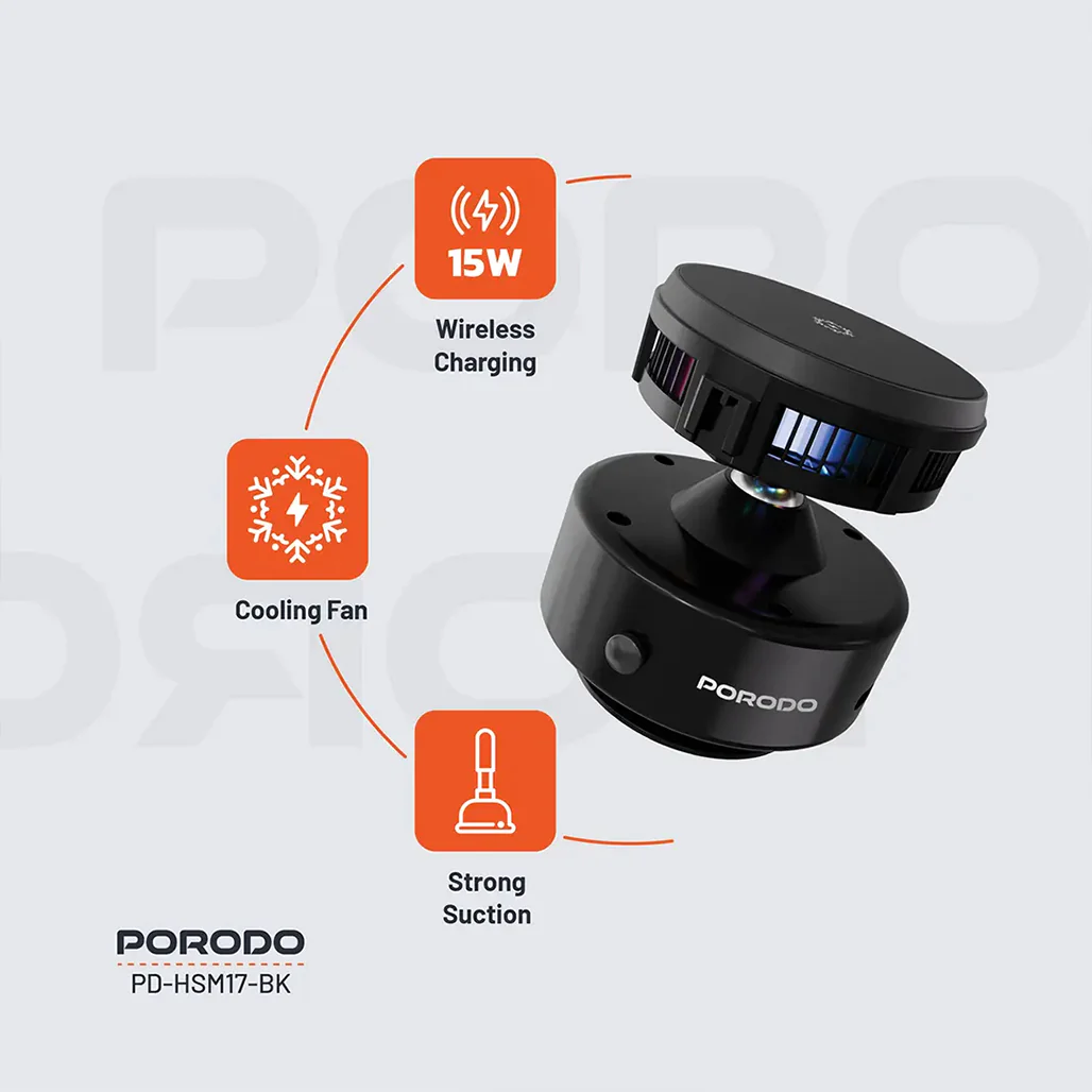 Porodo Vacuseal MagSafe Wireless Charger & Cooling Stand with RGB Lighting – Black - Image 2