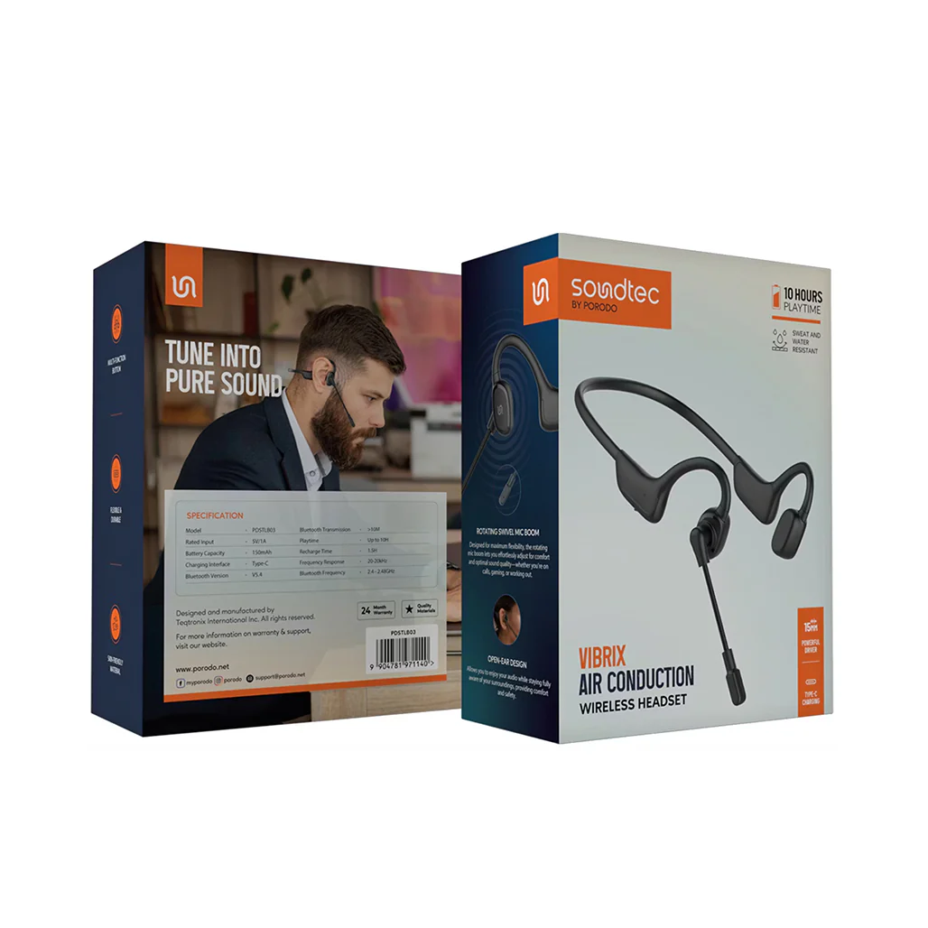 Porodo Vibrix Air Conduction Wireless Headset with Rotating Swivel Microphone - Image 7