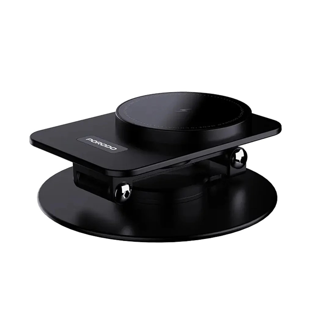 Porodo Wireless Charging Rotating Stand - Black | 360° Adjustable Multi-Device Charger - Image 3