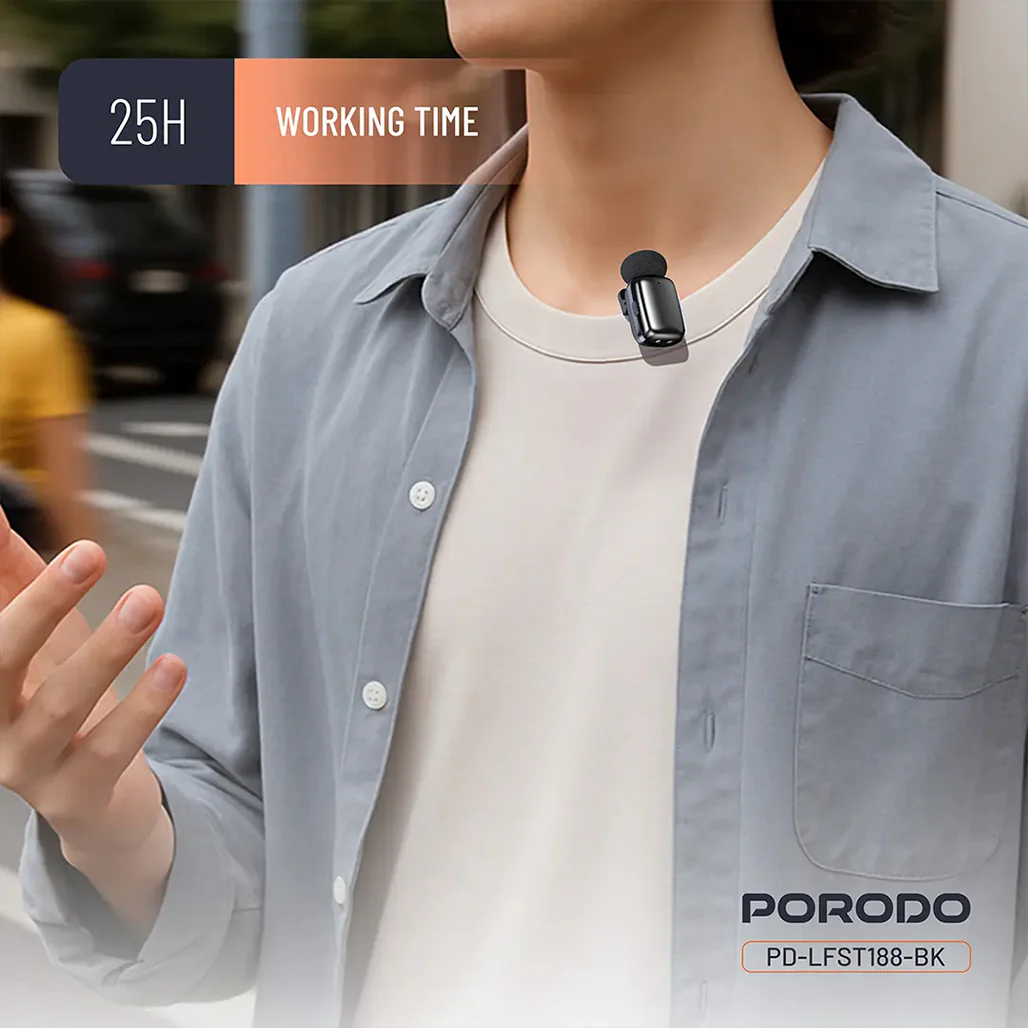 Porodo Wireless Lavalier Microphones Type-C - Black - Image 6