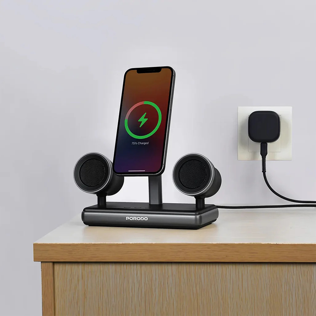 Porodo Wireless Speaker Charging Dock – 15W Fast Charger with Dual HiFi Speakers - Image 4