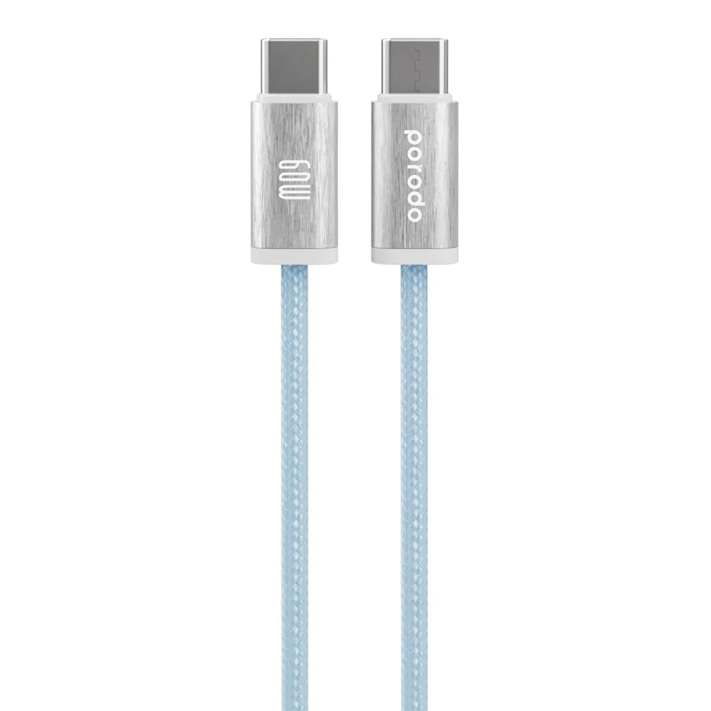 Porodo Woven 60W Type-C to Type-C Cable – 1.2M, Fast Charging & Data Transfer, Durable Woven Braided Cable, Blue