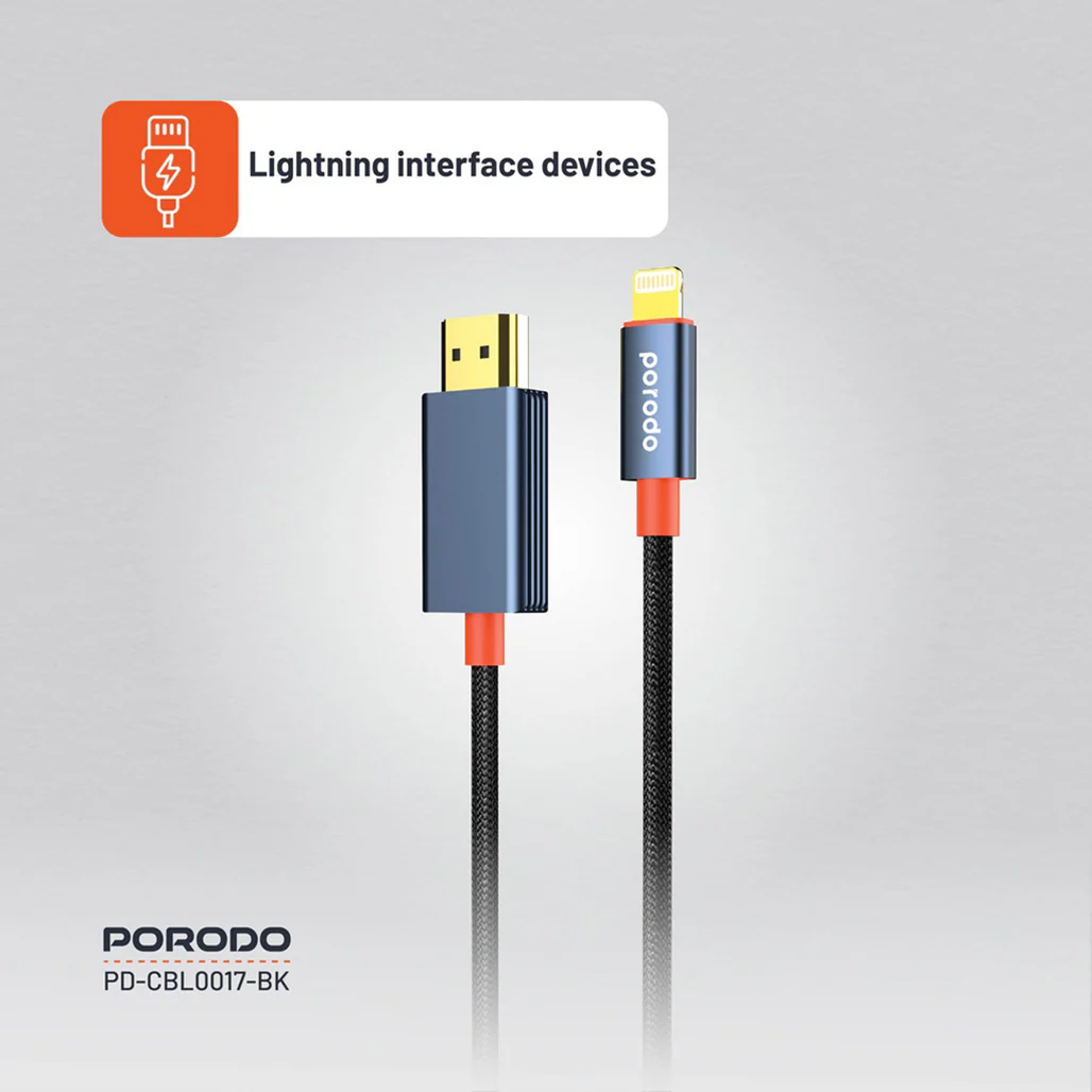 Porodo Woven Cable Lightning to HDMI - Black - Image 6