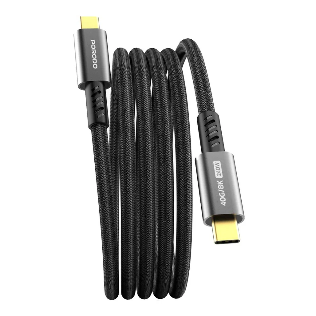 Porodo Woven Type-C to Type-C Cable 240W, 40Gbps, 8K 60Hz – Black - Image 2