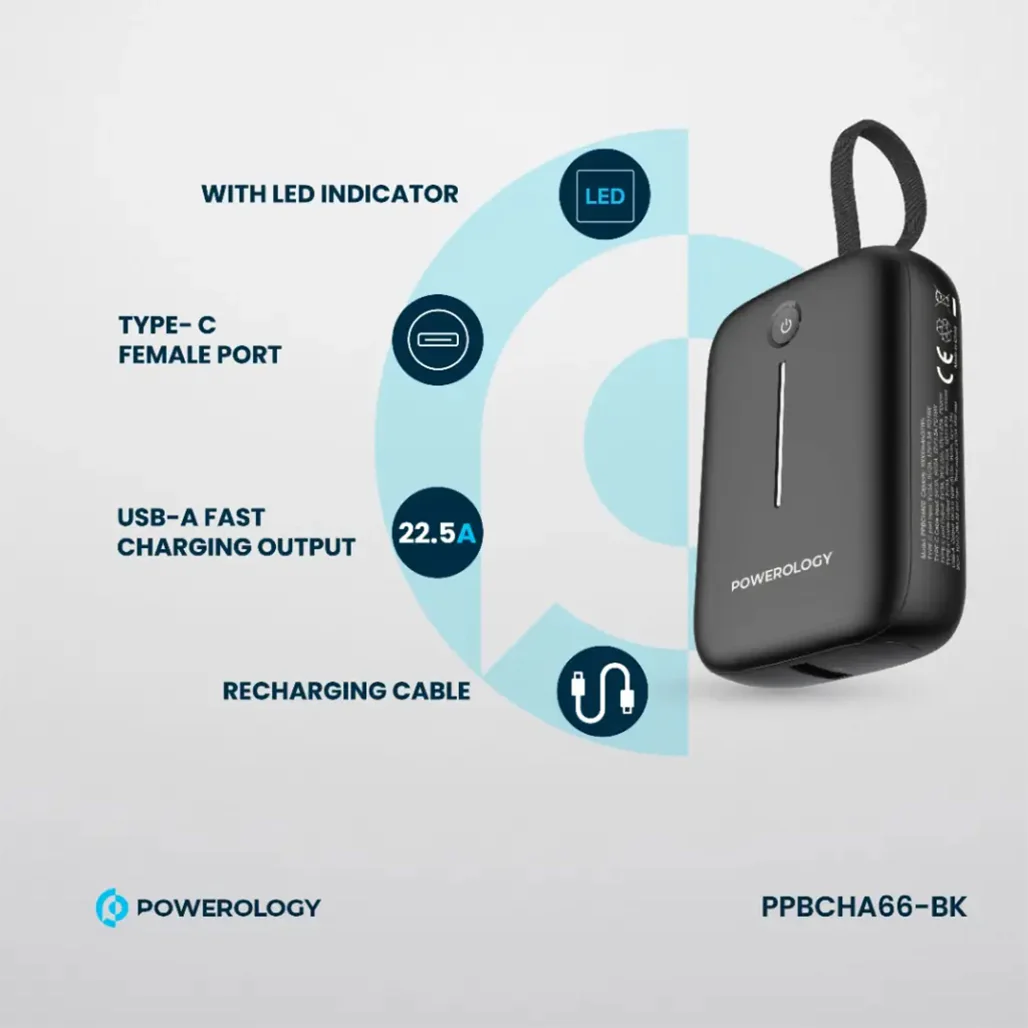 Powerology 10000mAh Power Bank - PPBCHA66-BK - Image 3