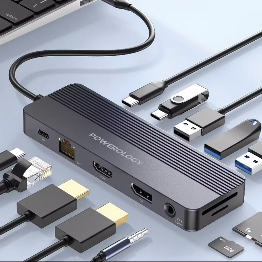 Powerology 12-in-1 USB-C Multi-Port Hub with 4K Dual Display - Image 3