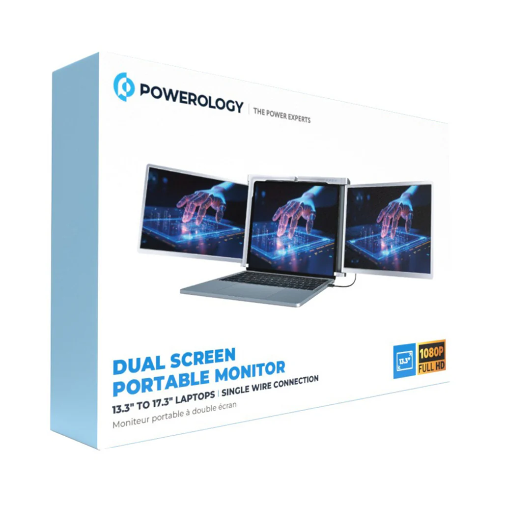 Powerology 13.3" Dual Screen Portable Monitor - Silver - Image 2