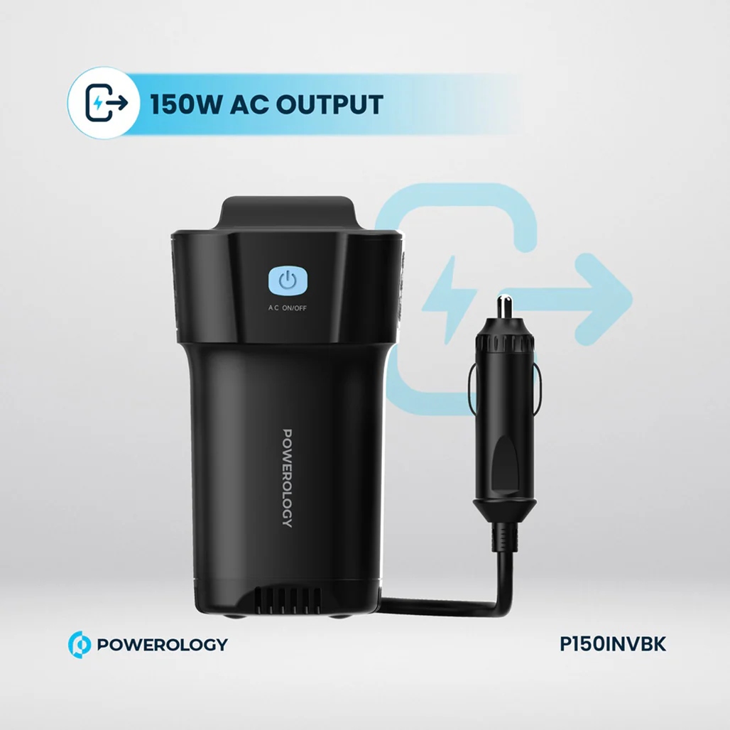 Powerology 150W Inverter AC Universal USB A 2type-C DC Car 12V10A - Black - Image 7