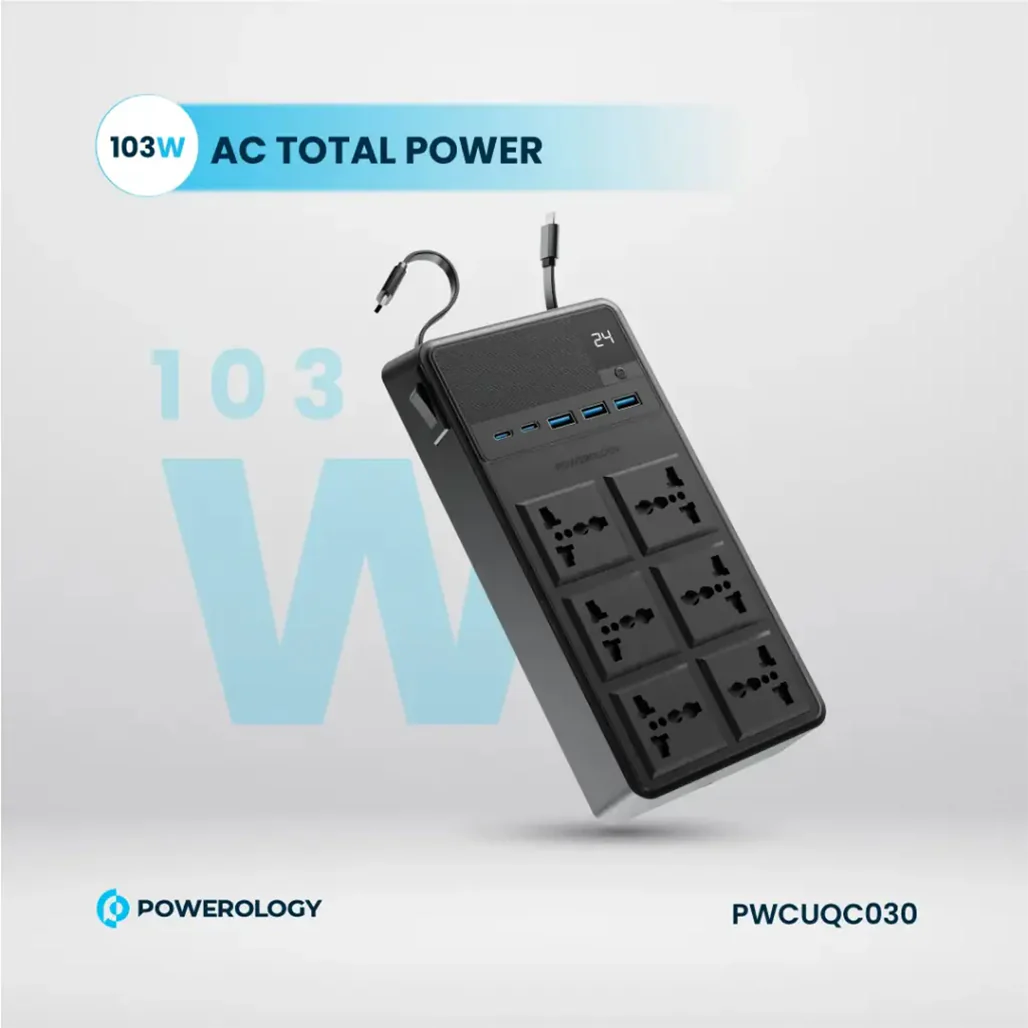 Powerology 2500W 6AC Power Strip with Retractable Cables & USB Fast Charging – Black - Image 6